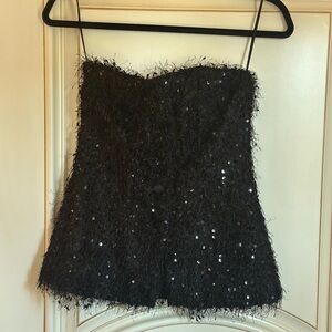 Black Sequin Strapless Top